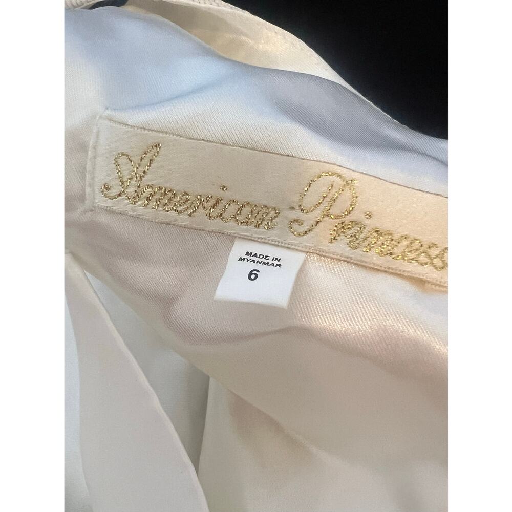 AMERICAN PRINCESS GIRLS IVORY GOLD TULE RHINESTONES BOW PARTY DRESS SIZE 6 - Picture 11 of 13